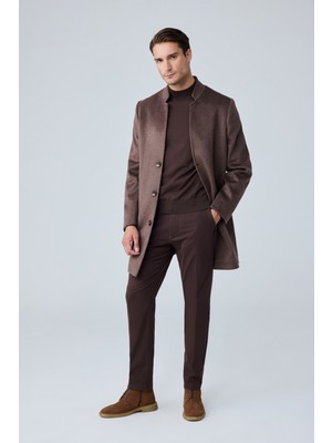 Danger Erkek Relaxed-Fit Premium Yün Kaşe Kaban Kahverengi 4351DNGR