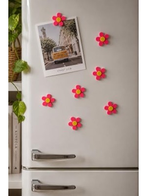 Kazan Hobi 6'lı Mini Papatya Buzdolabı Magneti 2x2 Cm, Pembe & Sarı, 6 Adet