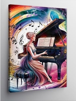 Kazan Hobi Piyano Çalan Kadın Kanvas Tablo, 70 cm x 100 cm