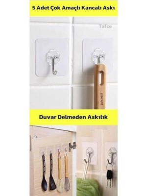 Kazan Hobi Şeffaf Kendinden Yapışkanlı Kancalı Askı, Mutfak ve Banyo Için, 5 Adet