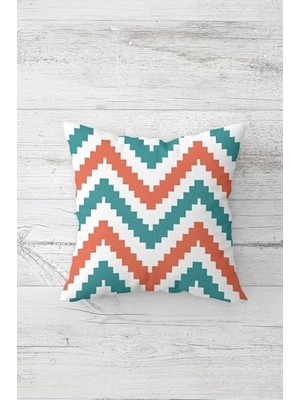 Kazan Hobi Mavi-Nar Çiçeği Zigzag Desenli Kırlent Kılıfı, Çift Taraflı Baskılı, Gizli Fermuarlı, 45 x 45
