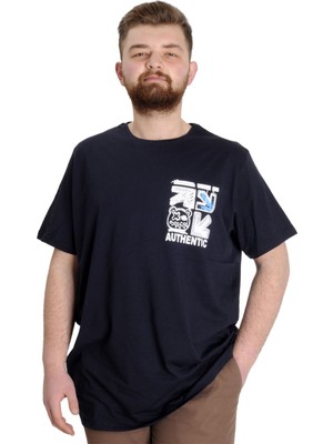 ModeXL Mode Xl Büyük Beden Erkek T-Shirt Authentıc 23140 Lacivert