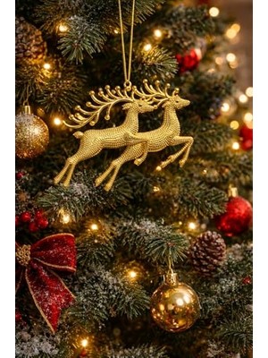 Kazan Hobi Yılbaşı Ağacı Süsü Yılbaşı Geyiği Noel Süsü Geyiği Gold 2 Adet