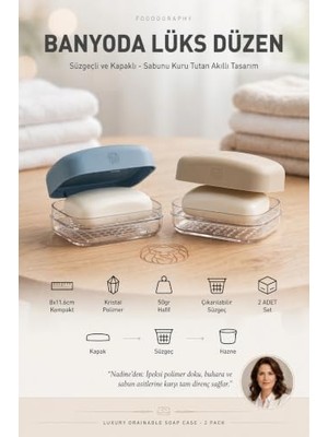 Kazan Hobi 2'li Set Kapaklı Süzgeçli Banyo Sabunluk, Hazneli Katı Sabun Taşıma Kabı, 722797