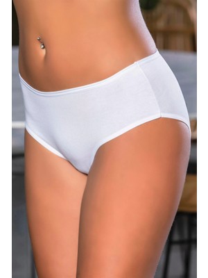 Pileli Store Pamuklu Yüksek Bel Slip Külot Beyaz (MGP2966)