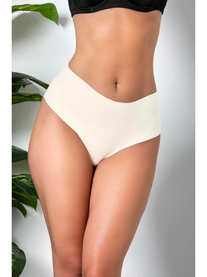 Pileli Store 3'lü Paket Dikişsiz, Iz Yapmaz, Lazer Kesim, Yüksek Bel Slip Külot Ekru (MGP21263)