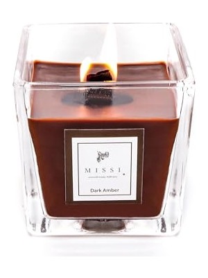 Kazan Hobi 8x8 cm Kare Cam Kapta, Ahşap Fitilli Dark Amber Kokulu Vegan Mum
