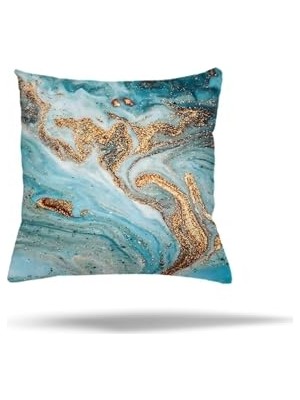 Kazan Hobi Geometrik Batik Desenli, Gizli Fermuarlı Turkuaz Yastık Kılıfı 45 x 45