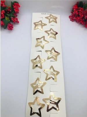 Kazan Hobi Yıldızlı Gold Çıtçıtlı Saç Tokası, 10'lu, 3 Cm, Tek Ebat