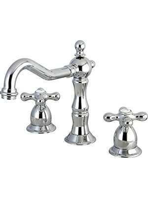 Kazan Hobi KS1971AX Heritage Widespread Lavabo Musluğu, Metal Çapraz Kulp, Cilalı Krom