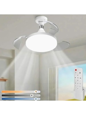 Kazan Hobi E27 Soketli LED Tavan Vantilatörü, Uzaktan Kumandalı, 3 Hız ve 3 Işık Modu