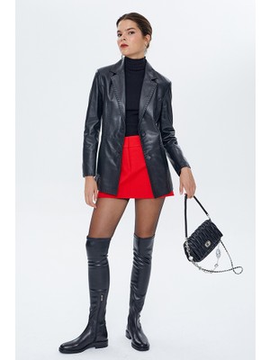 Derimod Barbara Kadın Siyah Blazer Deri Ceket 22SGE59621M
