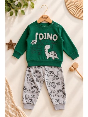 Dinamik çocuk Erkek Bebek Dinozor Desenli 2'li Alt Üst Takım Sweatshirt Eşofman Takımı 3-6-9-12 Aylık