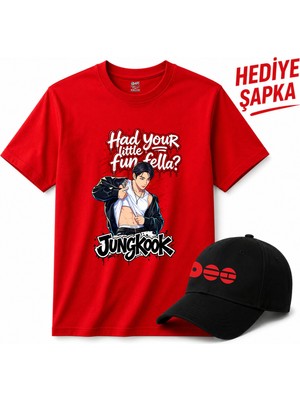 BarsDepo Bts Jungkook Baskılı Tişört, Unisex %100 Pamuk (Şapka Hedıyelı)