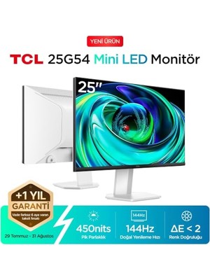 Kazan Hobi 25G54 Ofis ve Çalışma Monitörü 24.5" 144Hz Fhd Mini LED IPS Panel Ev; Okul ve Iş Ekranı (Hdmı+Vga, 84 Bölge, 450 Nits) ( Türkiye Garantili)