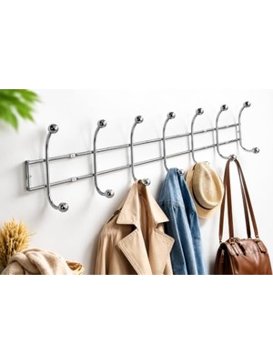 Kazan Hobi Çanta, 7'li Metal Duvar Askılığı 55 Cm, Gümüş Mont ve Askısı | Mont ve Çanta Askısı, Metal Malzeme, Gümüş Renk, 7 Kancalı, 55 cm Genişlik