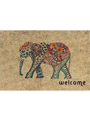 Kazan Hobi Tasarımlı Dekoratif Kapı Önü Paspası, Dış Mekan/ev Içi/banyo/mutfak/yatak Odası/giriş Paspası (Renkli Fil, 45X70)