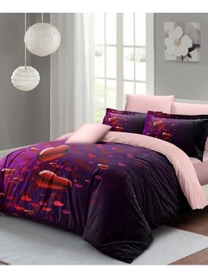 Kazan Hobi Sevgililer Günü Özel Çift Kişilik Nevresim Takımı Pamuk Saten Purple Love, MONOHOME66123