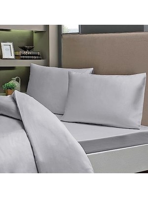 Kazan Hobi Pamuklu Ranforce Çift Kişilik Lastiksiz Çarşaf ve Yastık Kılıfı, 240X260, Gri