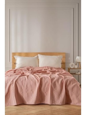 Kazan Hobi Pudra Pembe Çift Kişilik %100 Pamuk Waffle Bordürlü Pike, 200X220 cm