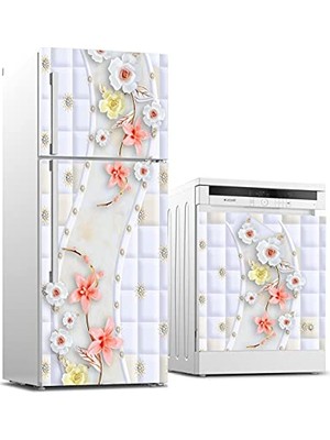Kazan Hobi Sticker Kaplama, Pembe Çiçek Desen, Buzdolabı ve Bulaşık Makinası Beyaz Eşya