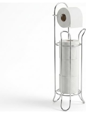 Kazan Hobi Ayaklı Yedekli Tuvalet Kâğıtlığı, Paslanmaz Metal Stand ve Rulo Tutucu