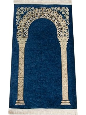 Kazan Hobi Lüks Mihrap Desenli Şönil Dokuma Seccade Mavi