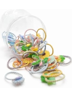 Kazan Hobi Çiçek Figürlü Twisted Rope Bantlı Saç Lastikleri, Plastik Kavanozda