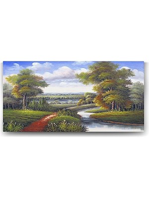 Kazan Hobi Akarsu Doğa Manzarası Reprodüksiyon Tablo, 160X80 cm
