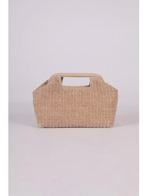 Heybes Kadın Hasır Örgü Desen Jüt Clutch El Çantası