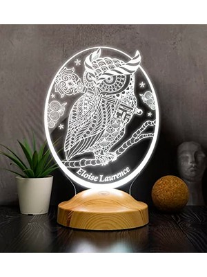 Kazan Hobi Baykuş Tasarımlı Kişiye Özel 3D LED Gece Lambası – Dekoratif Masa Lambası