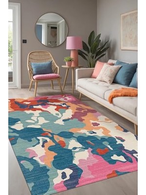 Kazan Hobi Leoni Modern Desenli Şönil Pamuk Tabanlı Yıkanabilir Kaymaz Antibakteriyel Salon Halısı 200X250