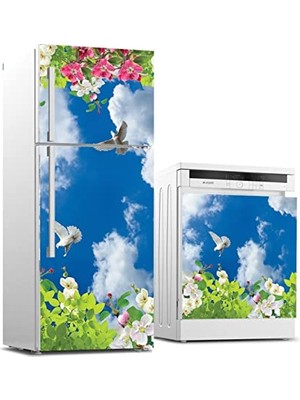 Kazan Hobi Çiçekli Gökyüzü Desenli Beyaz Eşya Sticker Kaplaması