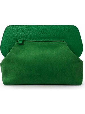 Heybes Kadın Yeşil Deri Detaylı Süet Clutch El Çantası