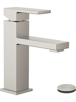 Kazan Hobi Revyl Spot Dirençli, Tek Delikli Modern, Isteğe Bağlı Deckplate, Montajlı, 84771SRN, Nikel Tek Kolu, Banyo Lavabo Bataryası, ve Yaylı Drenaj