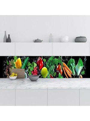 Kazan Hobi Mutfak Tezgah Arası Fayans Kaplama Folyosu, Sebzeler, 60X200 cm