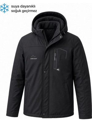 Oksit Tuc 2034 Içi Polar/kürk Astarlı Su Itici Termal Softshell Erkek Mont - Soğuk Geçirmez Spor Kaban Büyük Beden Erkek Mont