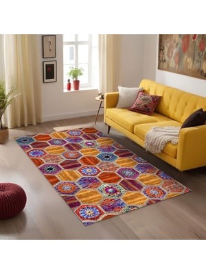 Kazan Hobi Bianca Kadife Kaymayı Önleyici Pamuk Tabanlı Yıkanabilir Antibakteriyel Salon Halısı 160X230