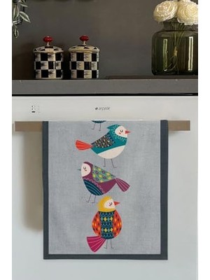 Kazan Hobi Gri Papağan Desenli Fırın Mutfak Havlusu 30X50 cm