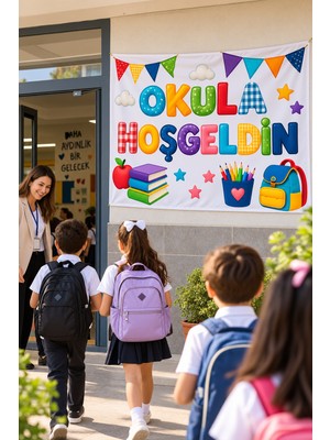 Dodomar Okula Hoş Geldin Bez Afiş 150 x 100 cm Okul Karşılama Pankartı Süslemesi