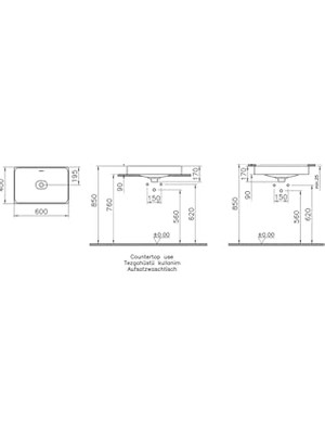 Kazan Hobi Metropole 7535B020-1398 Dikdörtgen Çanak Lavabo, 60 Cm, Taupe