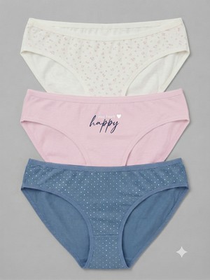 Dominant Omni Kadın 3'lü Pamuklu Elastan Desenli Slip Bikini