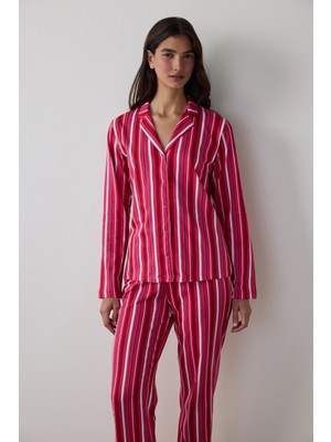 Penti Fuşya Bloom Stripes Gömlek Pantolon Pijama Takımı