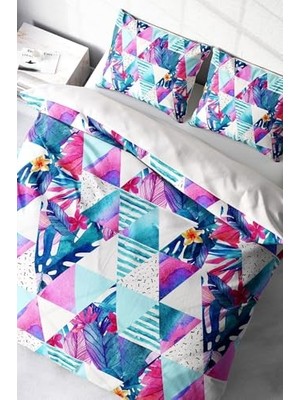 Kazan Hobi Geometric Tropical 3D Pamuk Saten Çift Kişilik Nevresim Takımı, MONOHOME18580
