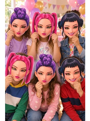Dodomar K Pop Huntrix Demon Hunters Model 3 6'lı Karton Maske Parti Maskesi Doğum Günü Kostüm Aksesuarı