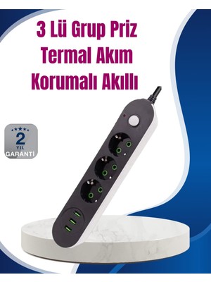 Belirtilmemiş 3 USB Çıkışlı Hızlı Şarjlı Anahtarlı Üçlü Priz - LINOST9812-6484