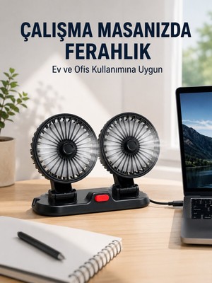 Belirtilmemiş Araç ve Ev Kullanımına Uygun Çift Başlıklı Masaüstü Vantilatör - LINOST8334-4539