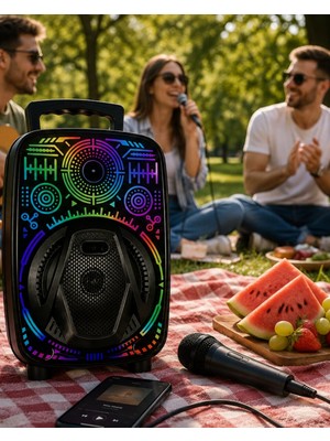 Belirtilmemiş Karaoke Hoparlör Rgb LED Işıklı USB Fm Radyo Destekli Taşınabilir Speaker - LINOST5098-6440