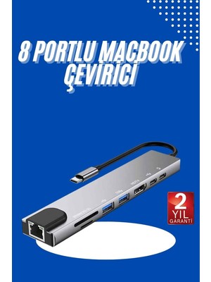 Belirtilmemiş USB Type-C Hub Dönüştürücü Çevirici Çoklayıcı Macbook Çevirici 8 Portlu - LINOST7477-407