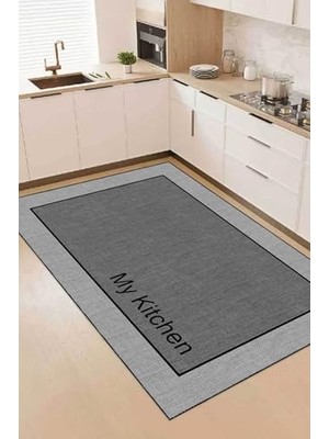 Kazan Hobi Dijital Kaymaz Yıkanabilir Gri Antrasit Kitchen Mutfak Halısı Halı Mutfak Dekorasyon, Gri 60 x 200